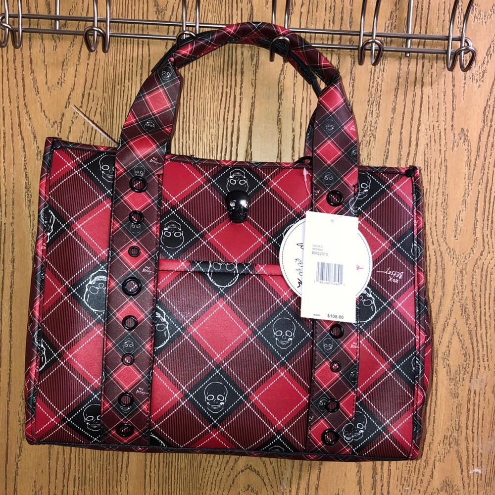 NWT XOLOLO BETSEY JOHNSON PLAID BAG FEATURING SKULLS AND CHANGE PURSE